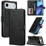 Funda tipo billetera LC.IMEEKE para iPhone Air color negro, vista cerrada, abierta y como soporte