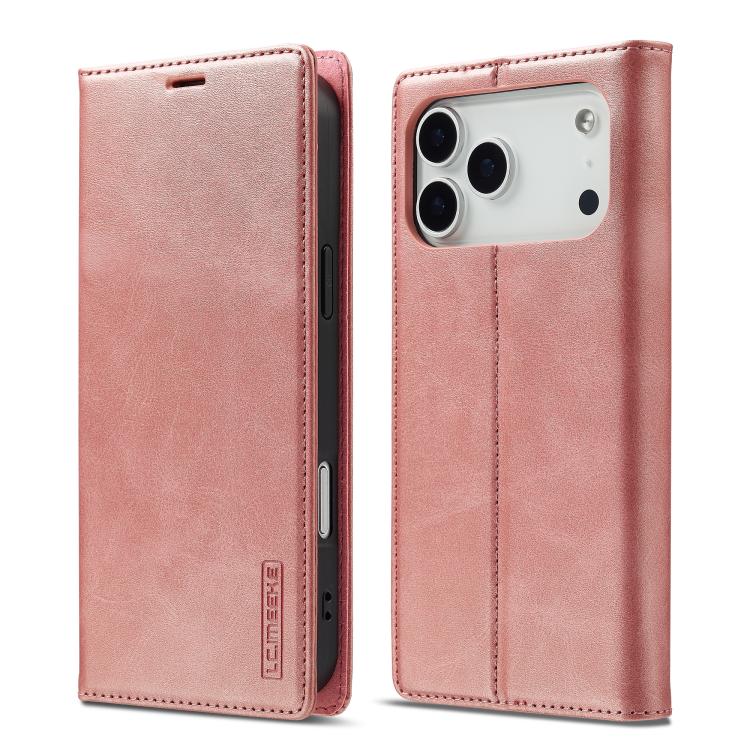 Funda tipo billetera LC.IMEEKE color oro rosa para iPhone 17 Pro Max, vista frontal y trasera
