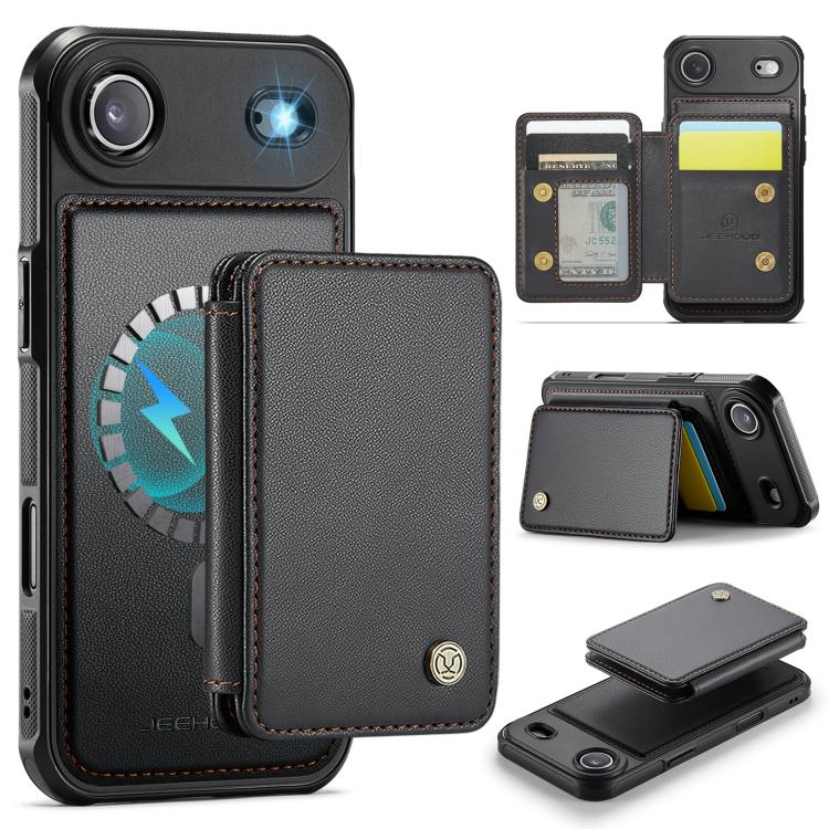 Carcasa JEEHOOD J05 para iPhone Air color negro con tarjetero magnético, vista trasera y detalles