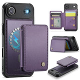 Carcasa JEEHOOD J05 para iPhone Air color morado con tarjetero magnético, vista trasera y detalles