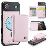 Carcasa JEEHOOD J05 para iPhone Air color rosa con tarjetero magnético, vista trasera y detalles
