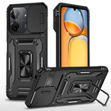Carcasa Armor negra para Xiaomi POCO X6 / Redmi Note 13 Pro 5G con tapa de cámara y anillo, vista trasera y frontal