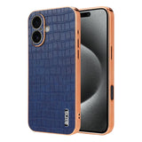 Carcasa AZNS para iPhone 17 color azul con textura de cocodrilo y marco galvanizado