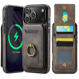 Carcasa MAGKING K1 color café para iPhone 17 Pro Max con billetera abierta y tarjetero