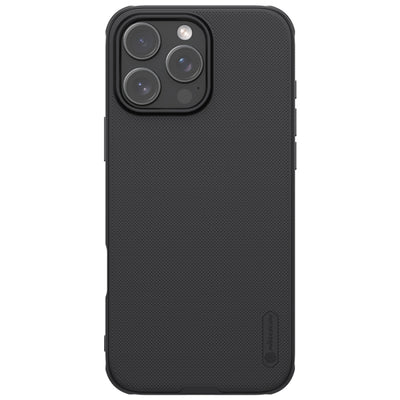 Carcasa NILLKIN Super Frosted Shield Pro negra para iPhone 16 Pro, vista trasera con textura mate