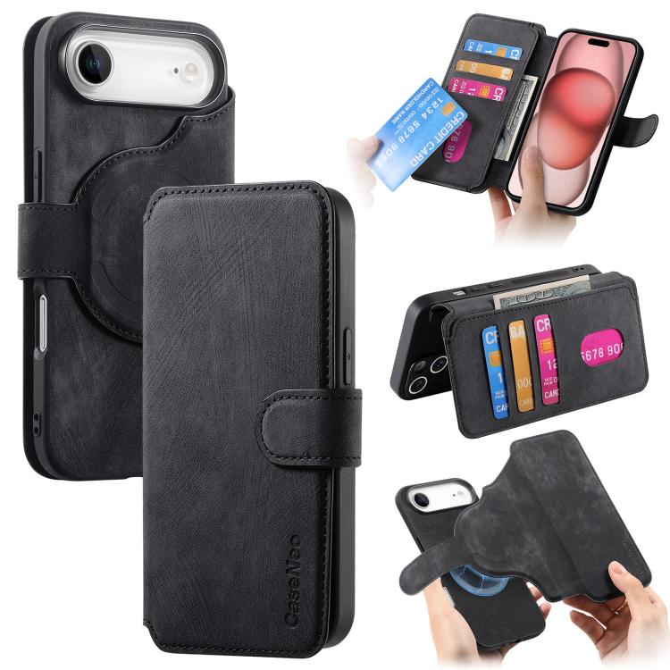Funda tipo billetera CaseNeo para iPhone Air color negro, tapa, ranuras y carcasa interior