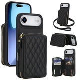 Carcasa AwQuer para iPhone Air color negro con billetera acolchada en rombos y correas