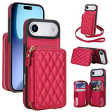 Carcasa AwQuer para iPhone Air color rojo con billetera acolchada en rombos y correas