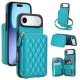 Carcasa AwQuer para iPhone Air color turquesa con billetera acolchada en rombos y correas