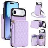 Carcasa AwQuer para iPhone Air color lila con billetera acolchada en rombos y correas