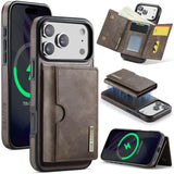 Carcasa DG.MING M6 color café para iPhone 17 Pro con su billetera magnética