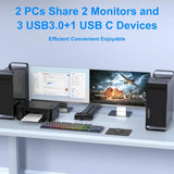 Dos computadores compartiendo dos monitores y varios dispositivos USB por el KVM