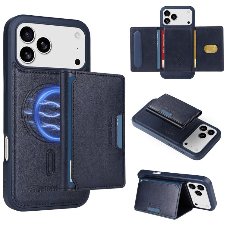 Carcasa BETOPNICE color azul marino para iPhone 17 Pro Max con tarjetero magnético