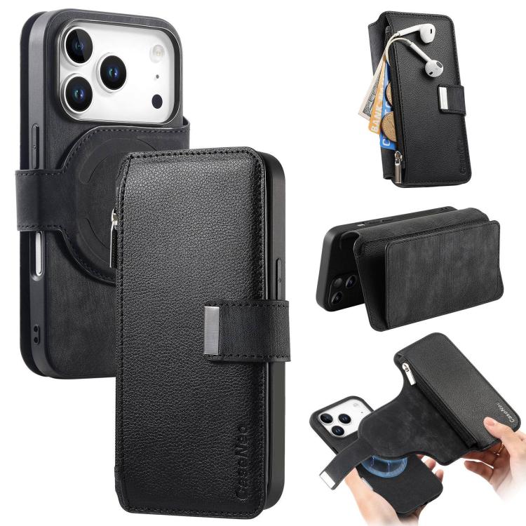Funda tipo billetera CaseNeo para iPhone 17 Pro color negro con carcasa y folio