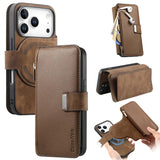 Funda tipo billetera CaseNeo para iPhone 17 Pro color café con carcasa y folio