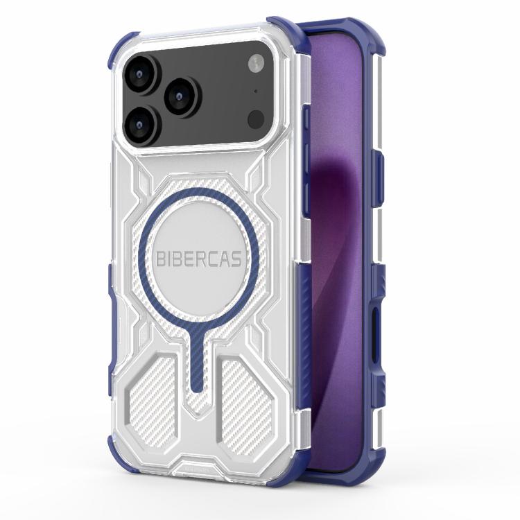 Carcasa BIBERCAS para iPhone 17 Pro Max color azul con anillo MagSafe, vista trasera