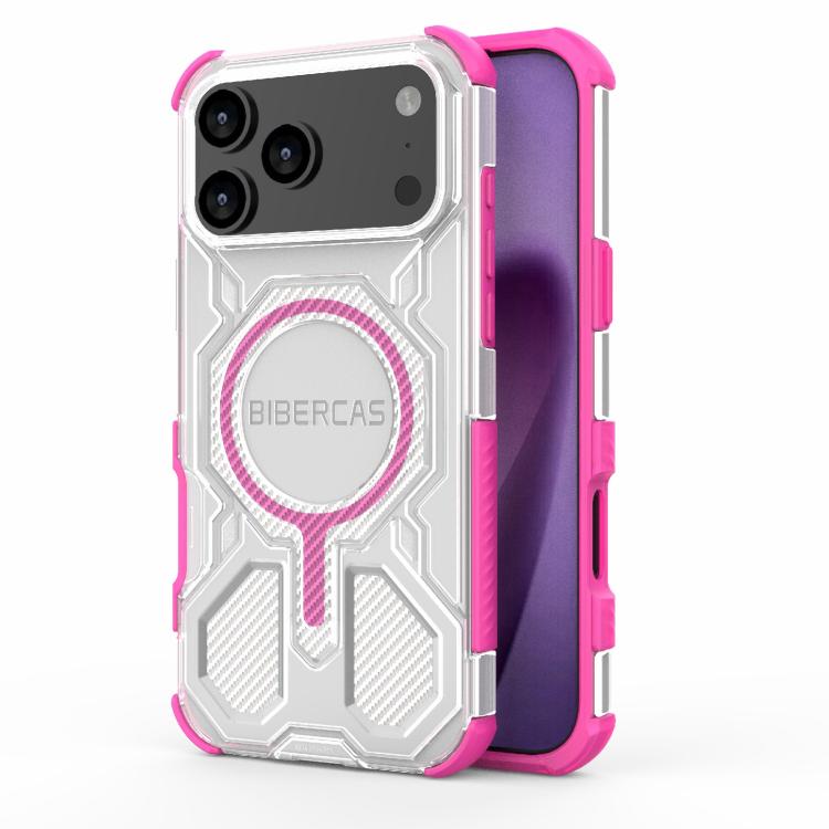 Carcasa BIBERCAS para iPhone 17 Pro Max color rosa con anillo MagSafe, vista trasera