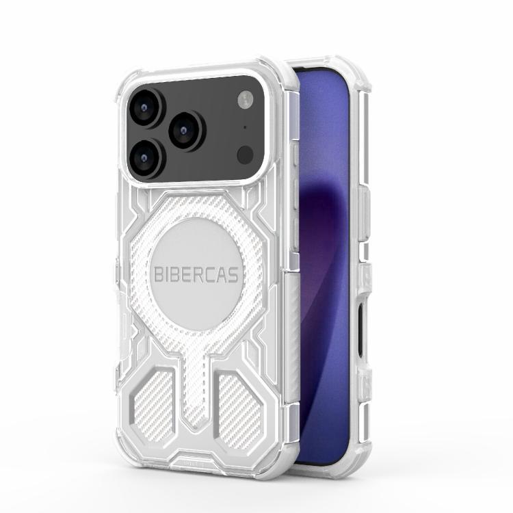 Carcasa BIBERCAS para iPhone 17 Pro color blanco con anillo MagSafe, vista trasera
