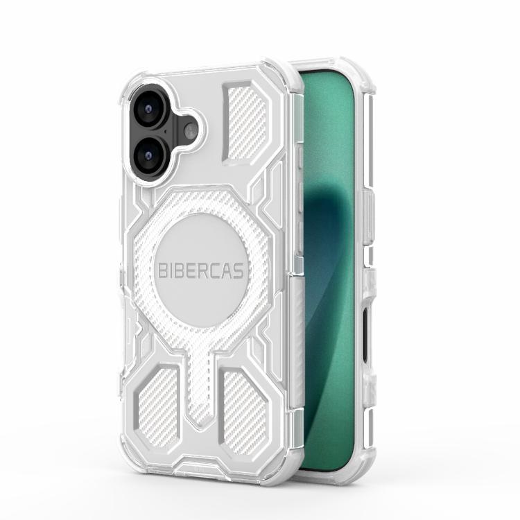 Carcasa BIBERCAS para iPhone 17 color blanco con anillo MagSafe, vista trasera