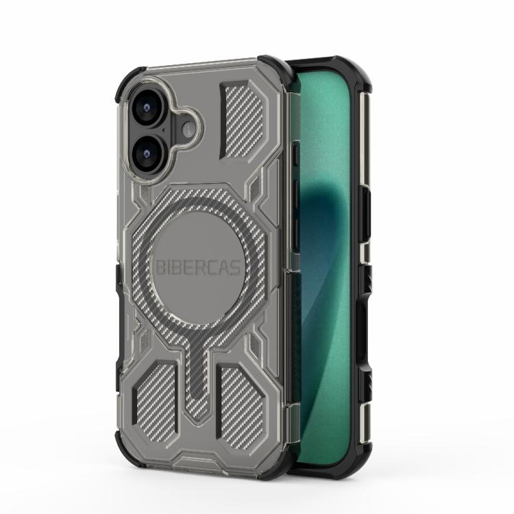 Carcasa BIBERCAS para iPhone 17 color negro con anillo MagSafe, vista trasera