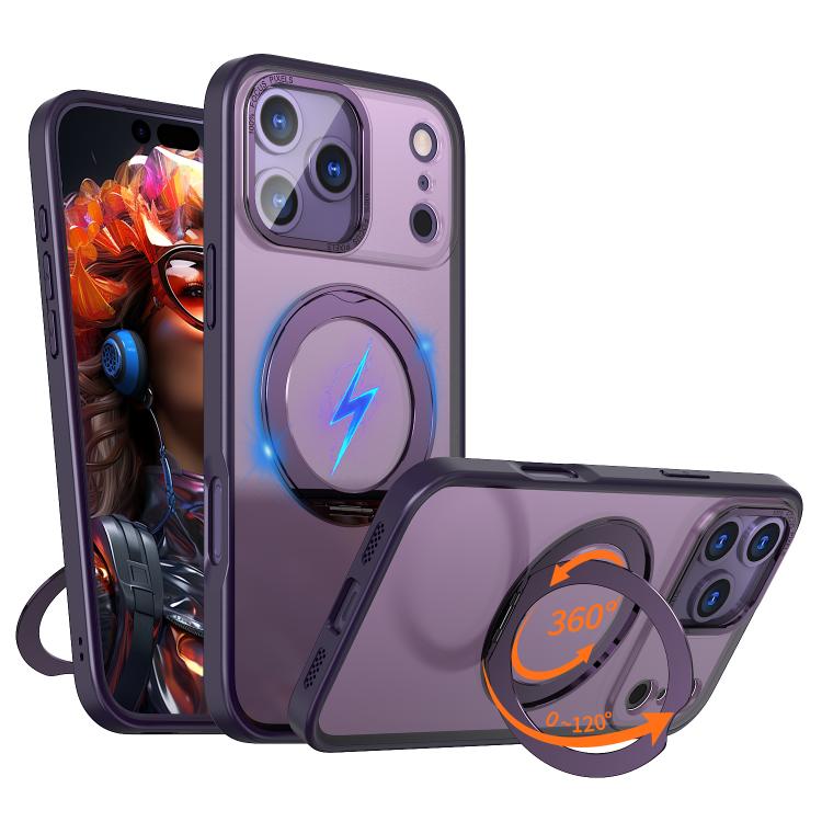 Carcasa Kalebol para iPhone 17 Pro Max color morado oscuro con anillo soporte desplegado