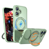 Carcasa Kalebol para iPhone 17 color verde palta con anillo soporte desplegado