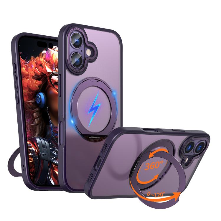 Carcasa Kalebol para iPhone 17 color morado oscuro con anillo soporte desplegado