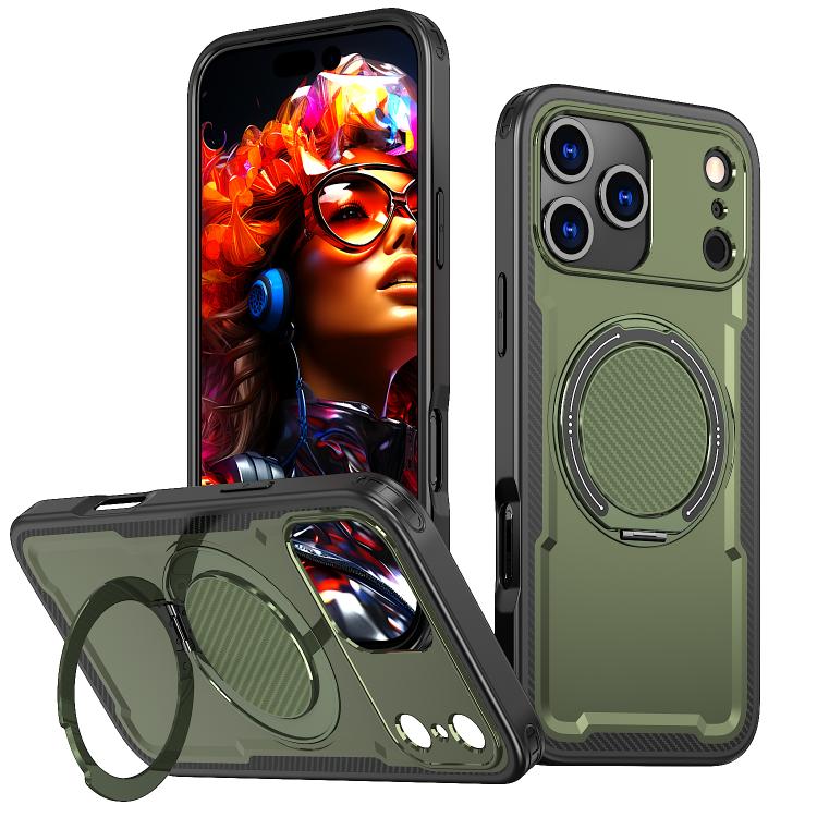 Carcasa Kalebol para iPhone 17 Pro Max color verde con anillo soporte abierto