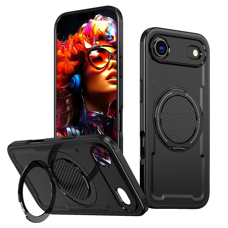 Carcasa Kalebol para iPhone Air color negro con anillo soporte abierto