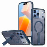 Carcasa Kalebol Honeycomb para iPhone 17 Pro color azul con soporte desplegado