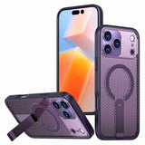 Carcasa Kalebol Honeycomb para iPhone 17 Pro color morado con soporte desplegado