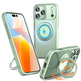 Carcasa Kalebol para iPhone 17 Pro color verde menta con anillo giratorio abierto como soporte