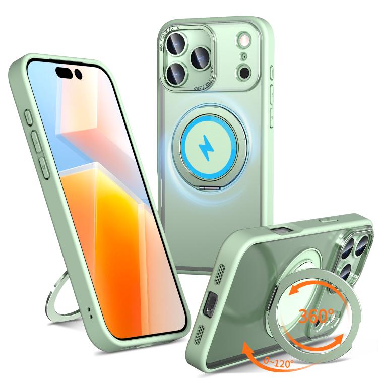 Carcasa Kalebol para iPhone 17 Pro color verde menta con anillo giratorio abierto como soporte