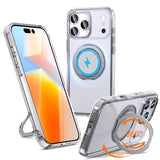 Carcasa Kalebol para iPhone 17 Pro color transparente con anillo giratorio abierto como soporte