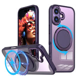 Carcasa Kalebol para iPhone 17 color morado con anillo giratorio abierto como soporte