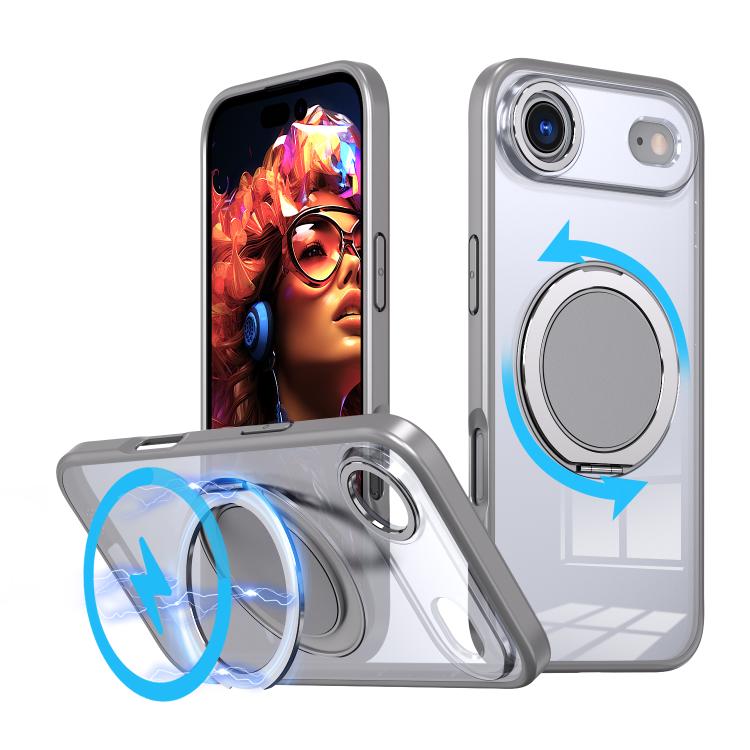 Carcasa Kalebol para iPhone Air color gris titanio con anillo giratorio abierto como soporte