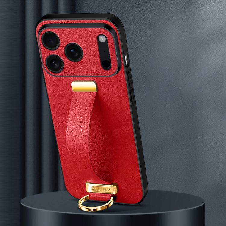 Carcasa SULADA Tide Cool color rojo para iPhone 17 Pro con correa de mano y anillo metálico