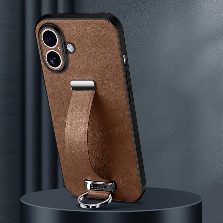 Carcasa SULADA Tide Cool color café para iPhone 17 con correa de mano y anillo metálico