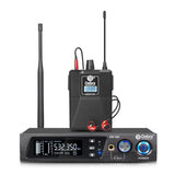 Transmisor DEBRA ER-102 con pantalla y receptores con audífonos rojos