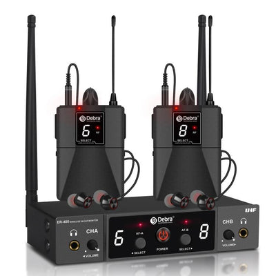 Sistema in ear DEBRA ER-480 con transmisor de dos canales y dos receptores