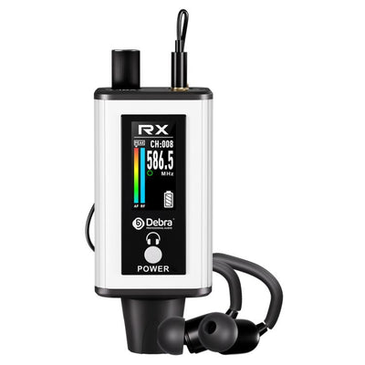 Receptor DEBRA EMX-1 blanco con audífonos in ear