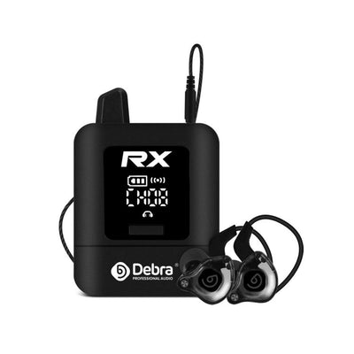Receptor DEBRA ST-mini negro con audífonos in ear
