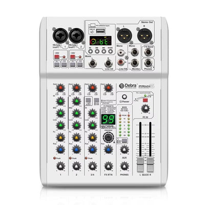 Mezclador de audio DEBRA PRMX-6 blanco con faders