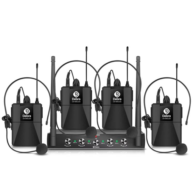 Sistema DEBRA AU-400 con cuatro petacas y micrófonos de cintillo