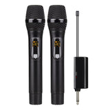 Dos micrófonos inalámbricos DEBRA A-25 negros con mini receptor de 6,35 mm