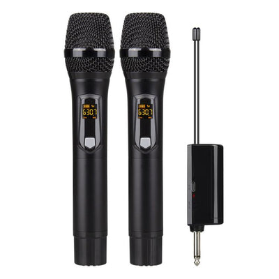 Dos micrófonos inalámbricos DEBRA A-25 negros con mini receptor de 6,35 mm