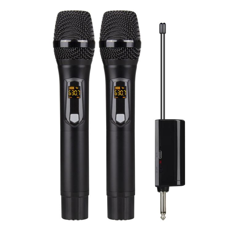 Dos micrófonos inalámbricos DEBRA A-25 negros con mini receptor de 6,35 mm