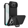 Carcasa NILLKIN CamShield Prop iPhone 18 Pro Max negra texturizada con tapa de cámara abierta como soporte