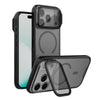 Carcasa NILLKIN CamShield Prop iPhone 18 Pro negra translúcida con tapa de cámara abierta como soporte
