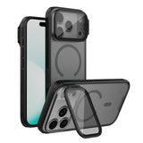 Carcasa NILLKIN CamShield Prop iPhone 18 Pro negra translúcida con tapa de cámara abierta como soporte